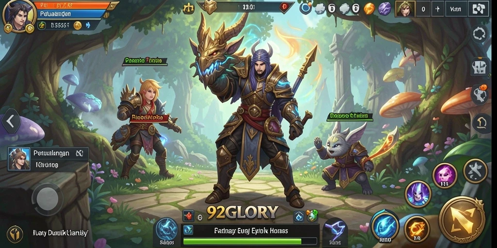 Screenshot utama menampilkan aksi seru dalam game RPG 92GLORY.