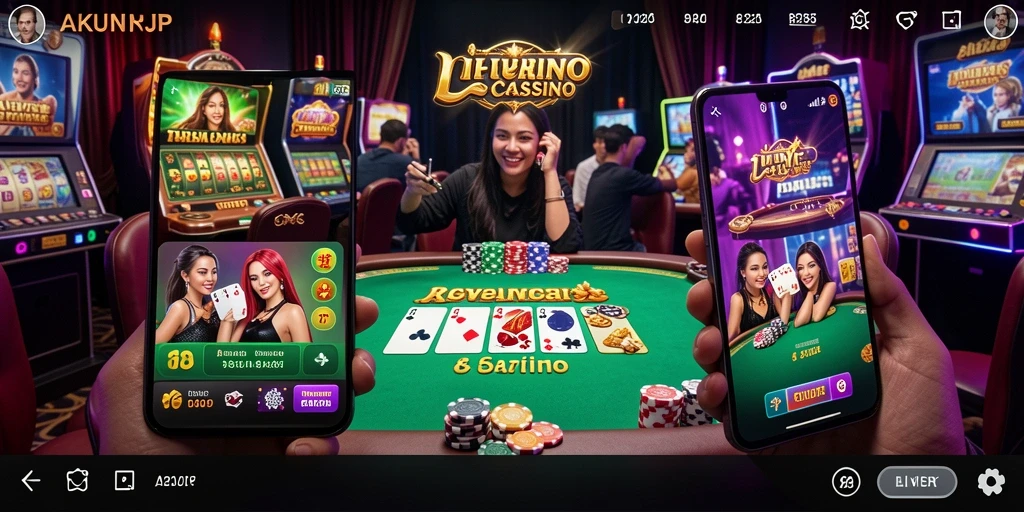 Screenshot gameplay AKUNJP menampilkan dealer langsung yang berinteraksi dengan pemain.