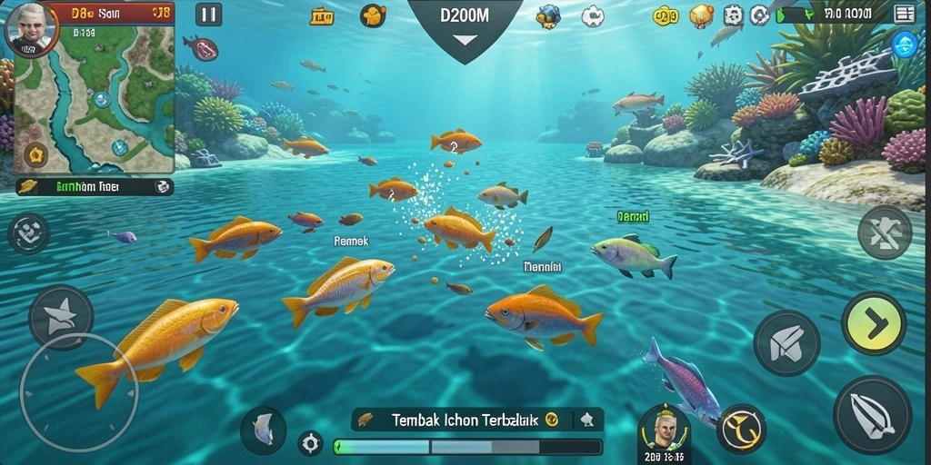 Tampilan gameplay seru D200M saat menembak ikan.