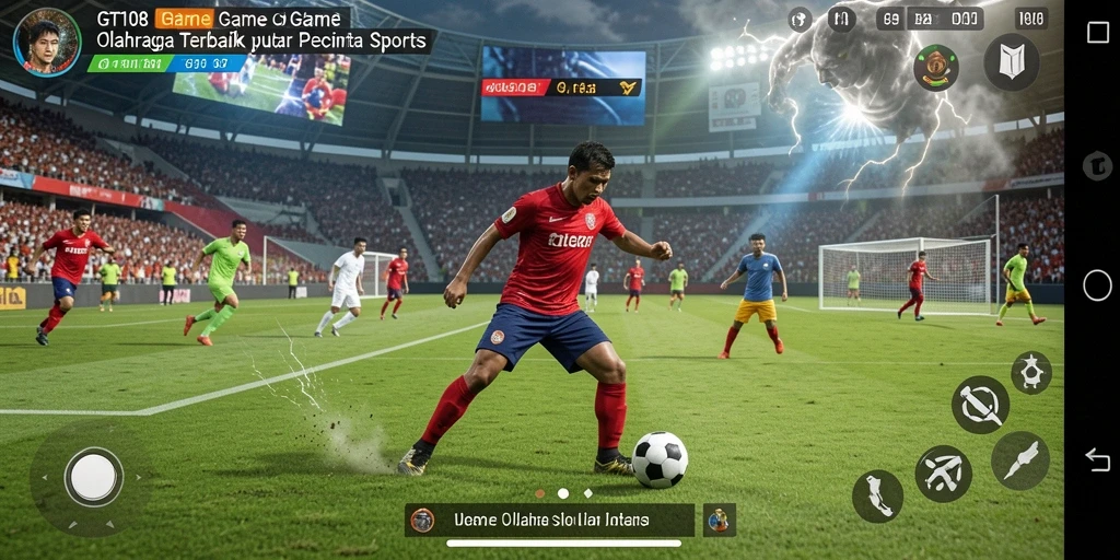 Screenshot gameplay GT108 menampilkan aksi mendebarkan di arena olahraga.