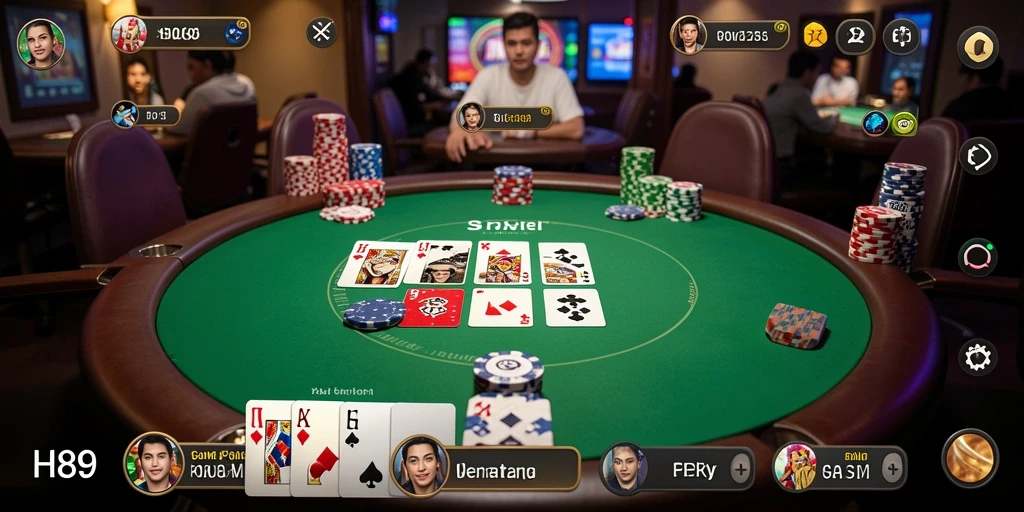 Screenshot utama H89 menampilkan gameplay Poker yang seru dan interaktif.