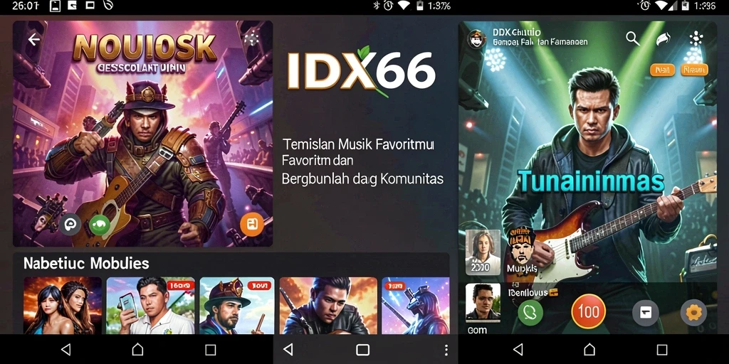 Tampilan utama IDX66 dengan berbagai pilihan lagu dan playlist.