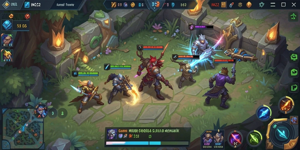 Tangkapan layar gameplay <strong>IN22</strong> yang menunjukkan aksi seru dalam pertempuran MOBA.