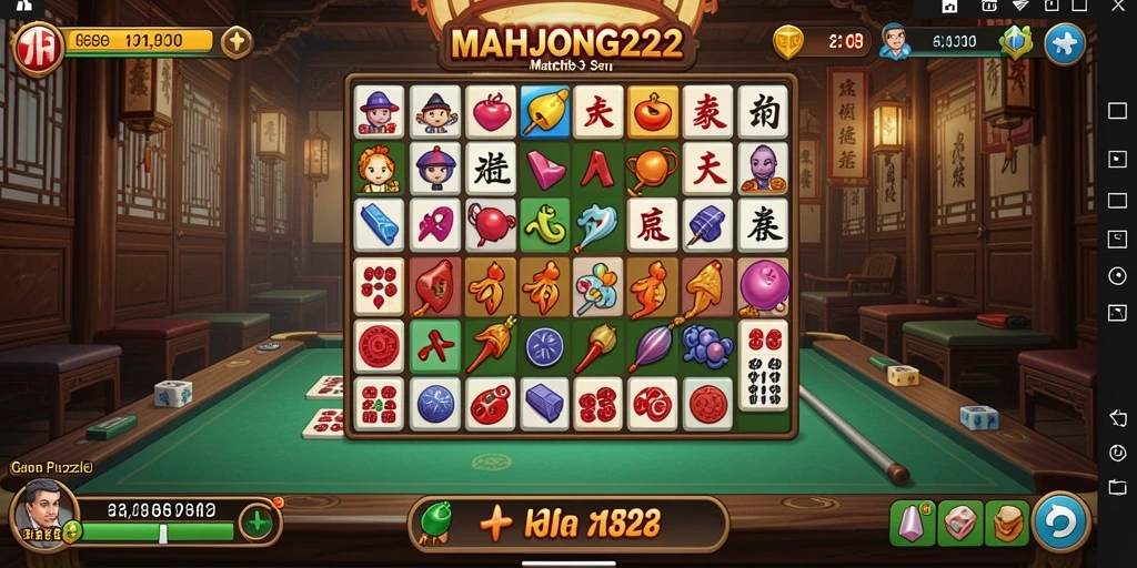 Screenshot gameplay MAHJONG222 yang menampilkan serunya mencocokkan elemen.