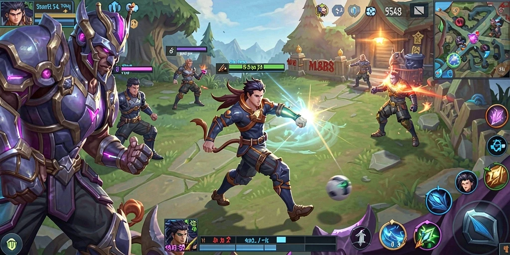 Tampilan asyik dari pertandingan sepak bola MLBB8 dengan gameplay yang dinamis.