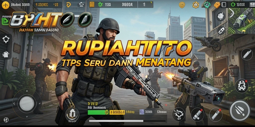 Tangkapan layar gameplay RUPIAHTOTO dengan adegan pertempuran TPS yang intens.
