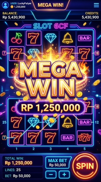 Tampilan utama aplikasi 6cf dengan berbagai kategori.